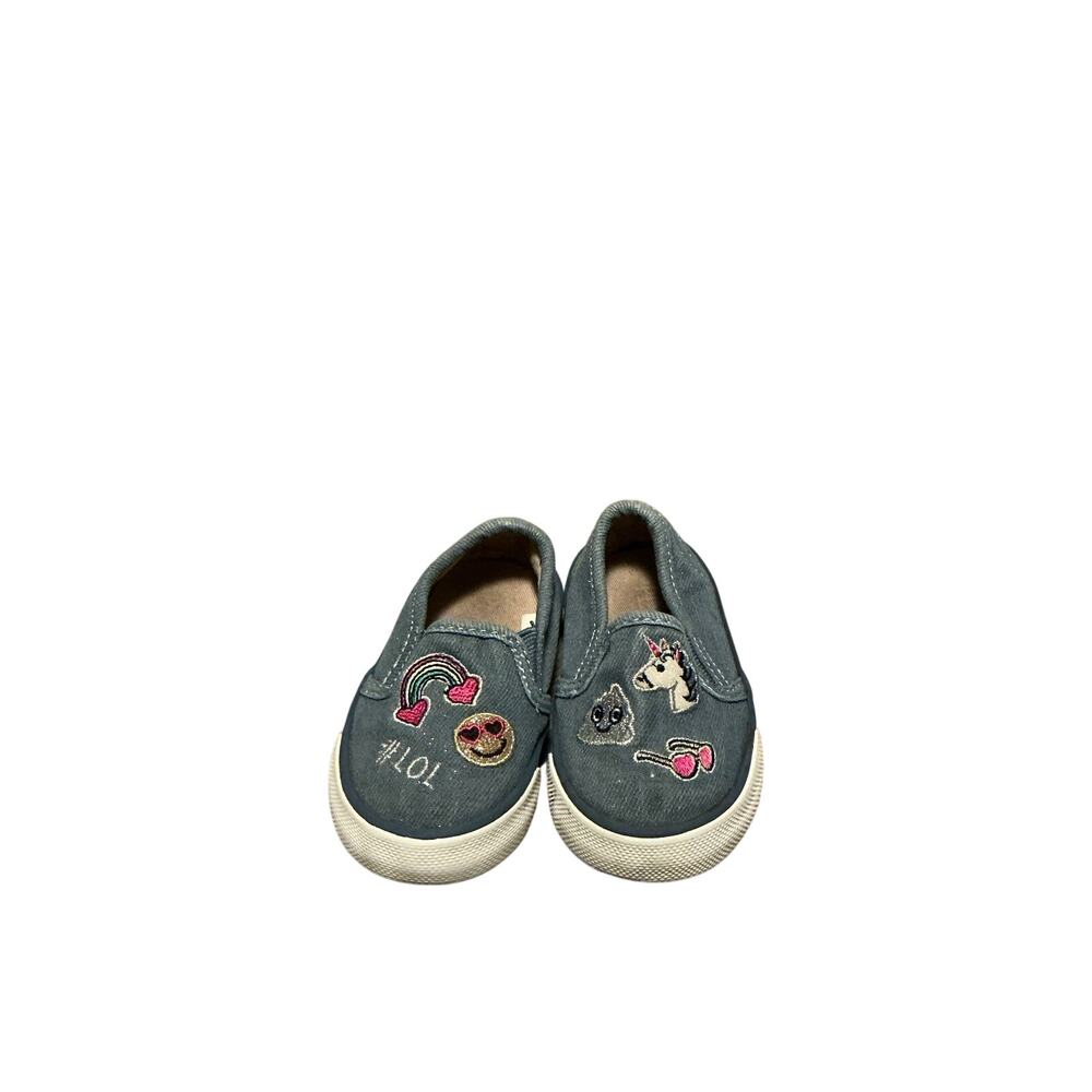 The Children's Place Baby Girls Blue Denim Emoji Slip-On Sneakers Size 5